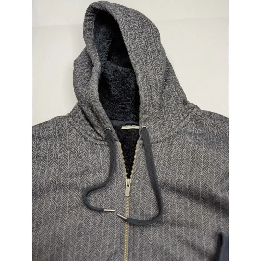 L.L Bean Charcoal Gray Herringbone Sherpa-lined Full Zip Hoodie Jacket XL 506085